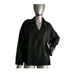 Eileen Fisher PM Black Swing Open Blazer Jacket Evening Black Textured Ribbed